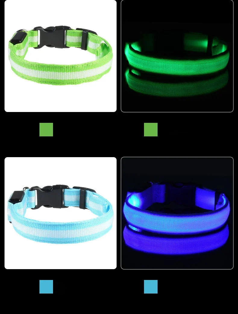 LED Glow-in-the-Dark Dog Leash & Collar – Night Safety Flashing Nylon Gear for Dogs & Pets