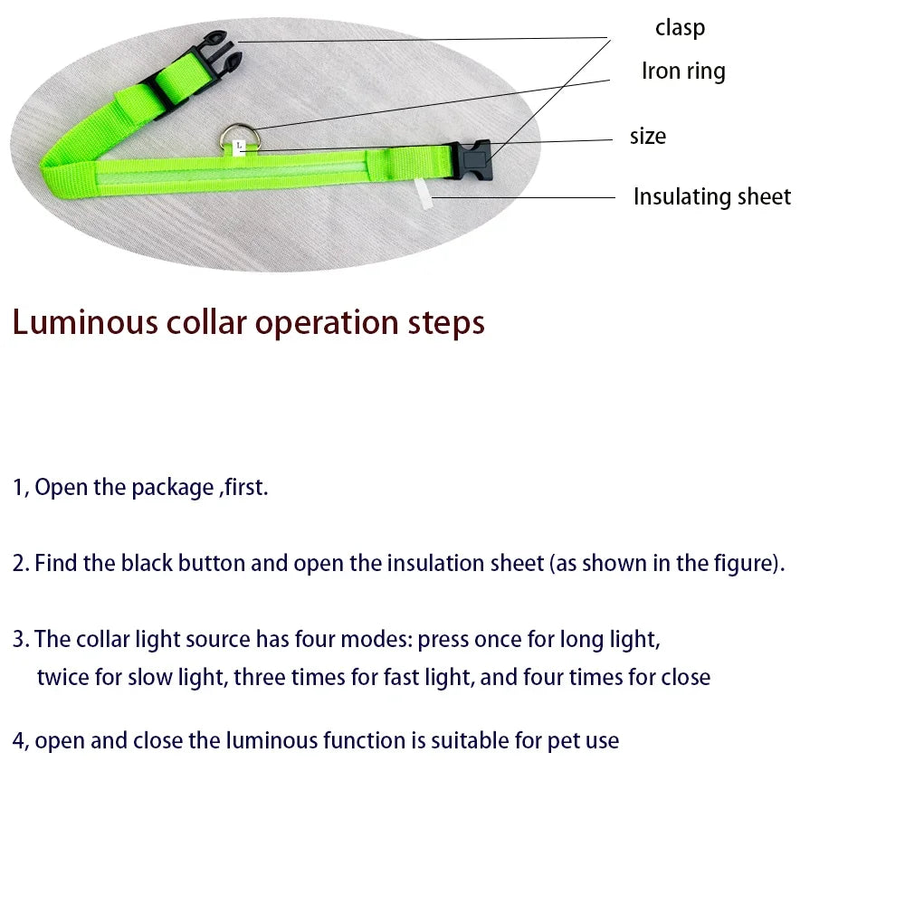 LED Glow-in-the-Dark Dog Leash & Collar – Night Safety Flashing Nylon Gear for Dogs & Pets